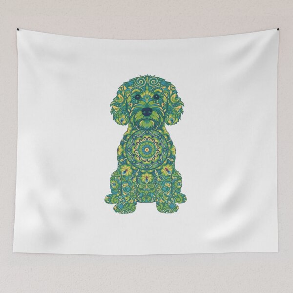 Item preview, Cavapoochon Mandala Dog Art – Green Boho Cavapoochon Illustration designed and sold by AmberWit.