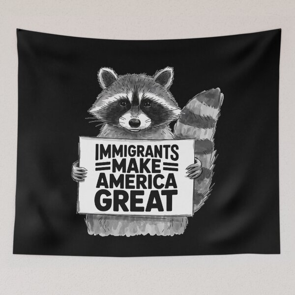 Item preview, Immigrants Make America Great Gift Unique Hand-Drawn Raccoon designed and sold by ketkacreations.