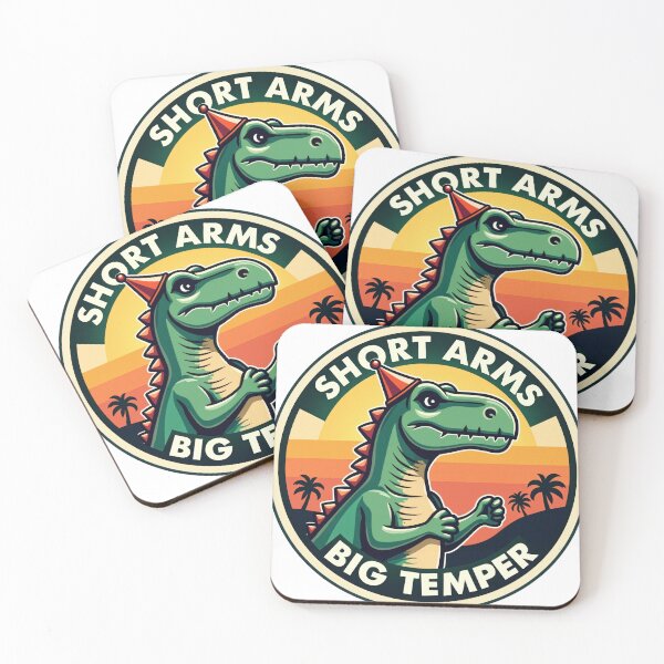 Item preview, Funny T-Rex "Short Arms, Big Temper" Retro Sticker Design designed and sold by The Grumpy Pet Club.