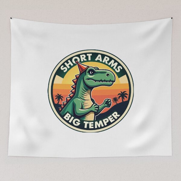 Item preview, Funny T-Rex "Short Arms, Big Temper" Retro Sticker Design designed and sold by The Grumpy Pet Club.