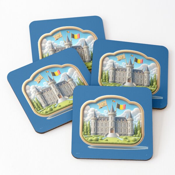Item preview, Belgium Medieval Castle Cute 3D Label – Elegant European Fortress with Belgian Flag , designed and sold by PaintMeWorld.