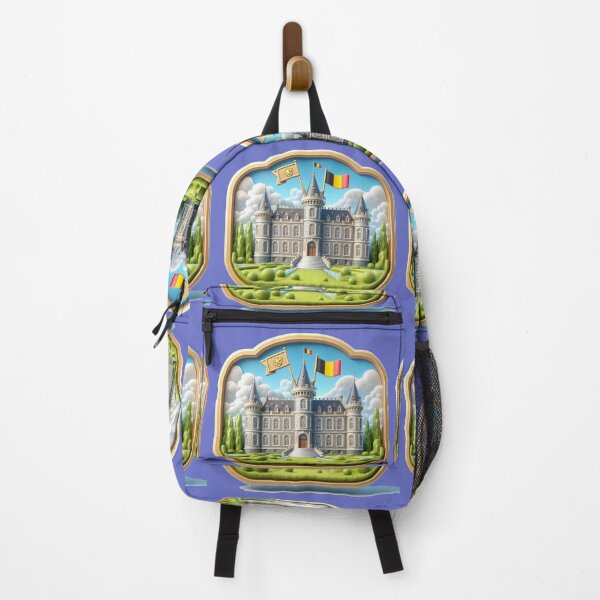 Item preview, Belgium Medieval Castle Cute 3D Label – Elegant European Fortress with Belgian Flag , designed and sold by PaintMeWorld.