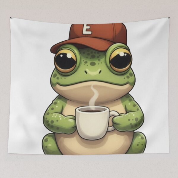 Item preview, A Cute Frog Drinking Coffee Cartoon designed and sold by Combat Skies.