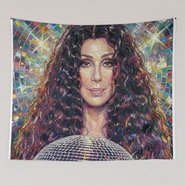 Item preview, Oil Painting of Cher Holding a Disco Ball designed and sold by MattBStickers.