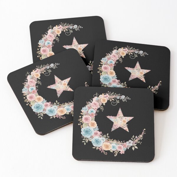 Item preview, Pastel Watercolor Floral Crescent Moon and Star (V.1) - Muslim Islamic Art Gift Design designed and sold by D-Islamic.