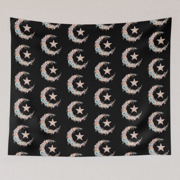 Item preview, Pastel Watercolor Floral Crescent Moon and Star (V.1) - Muslim Islamic Art Gift Design designed and sold by D-Islamic.