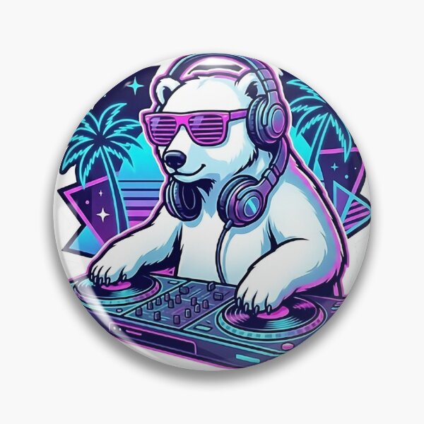 Artikelvorschau, Cooler Eisbär-DJ-Retro-Synthwave-Aufkleber entworfen und verkauft von Sastore.online .