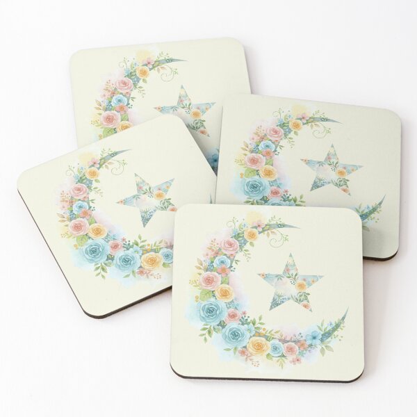 Item preview, Pastel Watercolor Floral Crescent Moon and Star (V.2) - Muslim Islamic Art Gift Design designed and sold by D-Islamic.