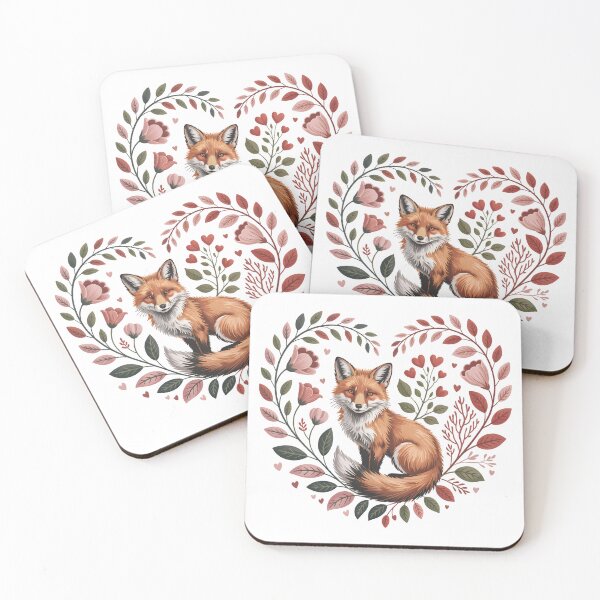 Item preview, Fox Love – Romantic Woodland Floral Heart Illustration designed and sold by SoftStyleStudio ⭐⭐⭐.