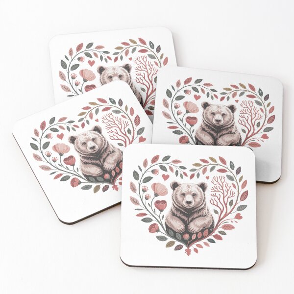 Item preview, Bear Love – Cute Woodland Floral Heart Illustration designed and sold by SoftStyleStudio ⭐⭐⭐.