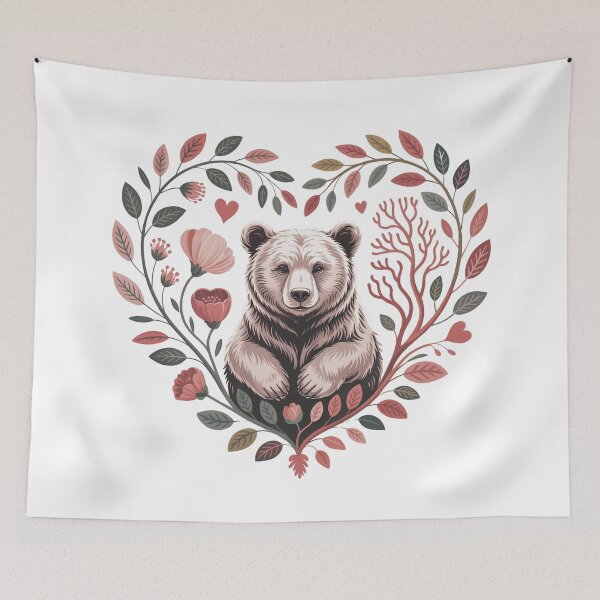 Item preview, Bear Love – Cute Woodland Floral Heart Illustration designed and sold by SoftStyleStudio ⭐⭐⭐.