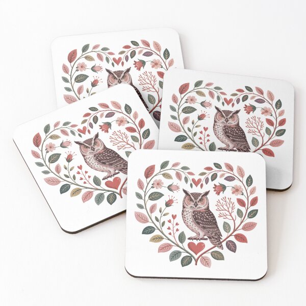Item preview, Owl Love – Romantic Floral Heart Nature Illustration designed and sold by SoftStyleStudio ⭐⭐⭐.