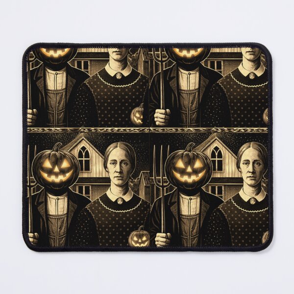 Item preview, Headless Horseman American Gothic Parody Scratchboard Art — Vintage Halloween Illustration designed and sold by TheHorsemanRidesAgain.