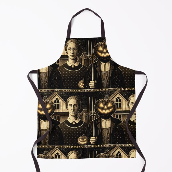 Item preview, Headless Horseman American Gothic Parody Scratchboard Art — Vintage Halloween Illustration designed and sold by TheHorsemanRidesAgain.