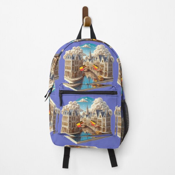Item preview, Belgium Medieval Castle Cute 3D Label – Elegant European Fortress with Belgian Flag , designed and sold by PaintMeWorld.