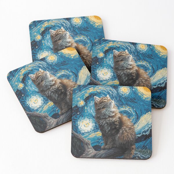 Item preview, Cat in the nigth with star and bats, impressionism, famous painting, Starry Night Style Van Gogh painting Cat Lover designed and sold by Collagedream.