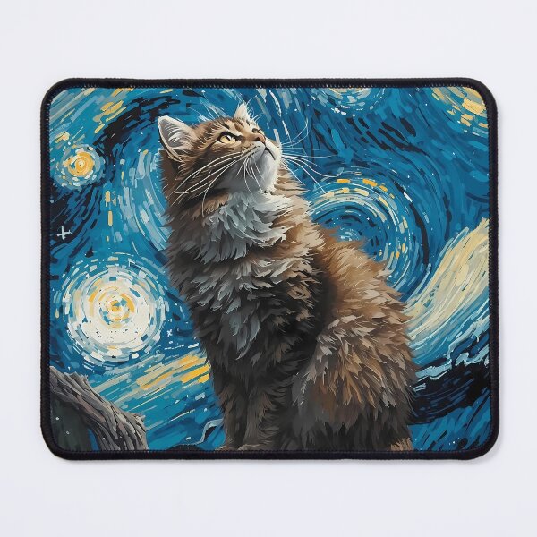 Item preview, Cat in the nigth with star and bats, impressionism, famous painting, Starry Night Style Van Gogh painting Cat Lover designed and sold by Collagedream.