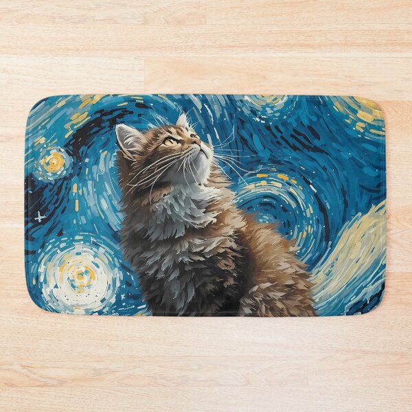 Item preview, Cat in the nigth with star and bats, impressionism, famous painting, Starry Night Style Van Gogh painting Cat Lover designed and sold by Collagedream.