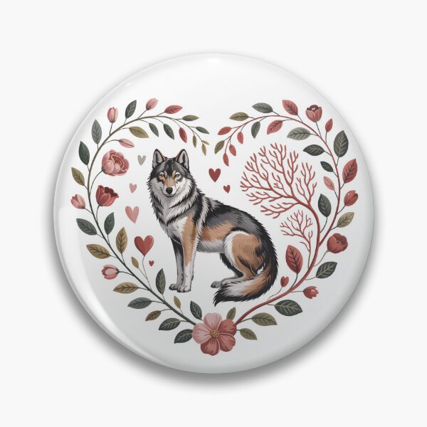 Item preview, Wild at Heart – Romantic Wolf in Floral Heart Illustration designed and sold by SoftStyleStudio ⭐⭐⭐.