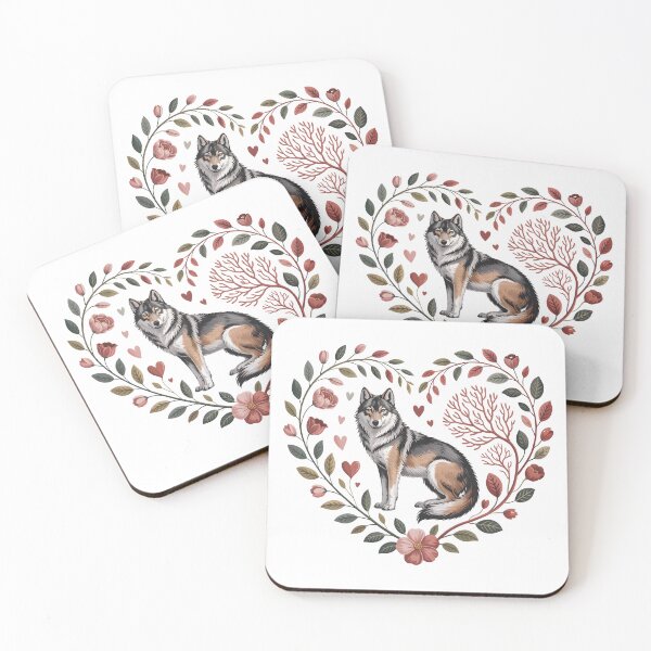 Item preview, Wild at Heart – Romantic Wolf in Floral Heart Illustration designed and sold by SoftStyleStudio ⭐⭐⭐.
