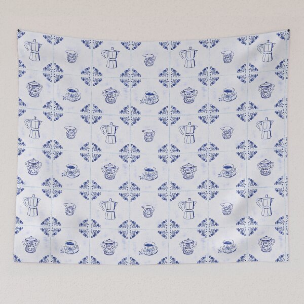 Item preview, Cobalt & White Coffee Story Tile Pattern designed and sold by LoveAlways-AEP.