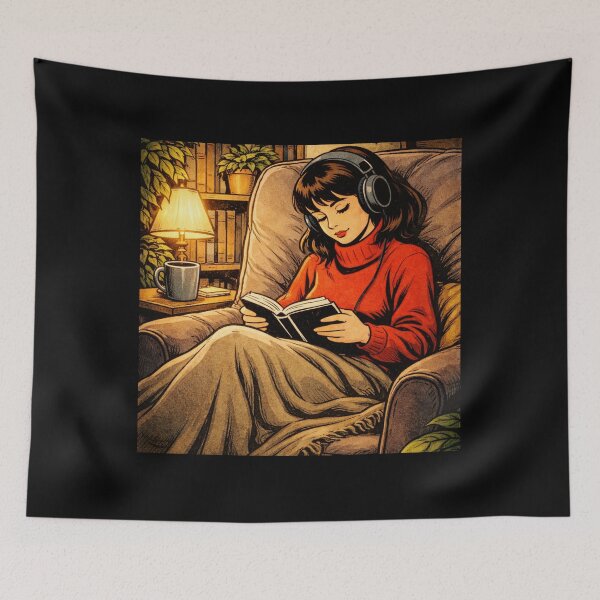 Item preview, Book Lover Lofi Girl – Armchair Night Reading – Gift for Book Lovers • Retro Comic • Vintage Halftone designed and sold by JacobKAurumhead.
