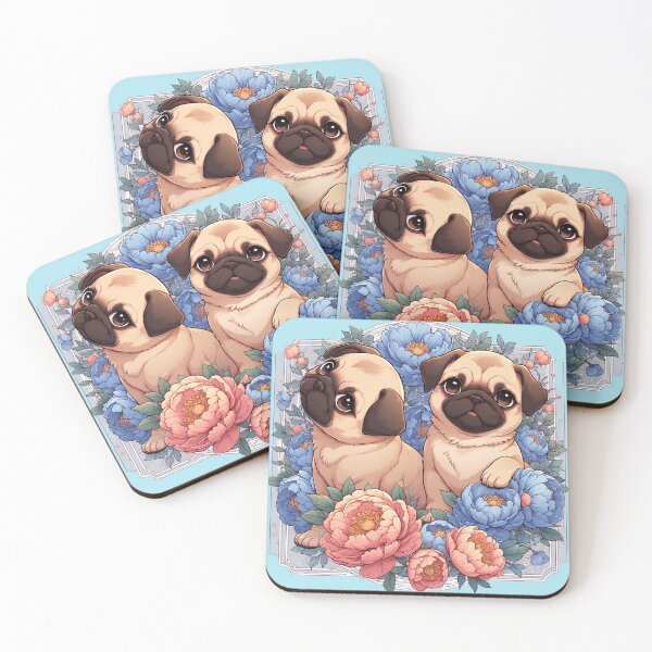 Item preview, Pug puppies among peony flowers. designed and sold by Natalia-Vlad.