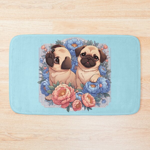 Item preview, Pug puppies among peony flowers. designed and sold by Natalia-Vlad.