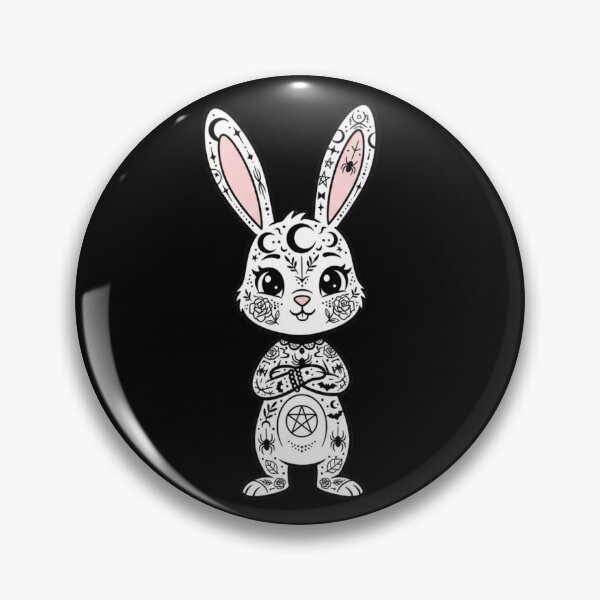 Artikelvorschau, Niedlicher Hase, Gothic-Arbeitsbody in Schwarz, Tattoo entworfen und verkauft von RichTeeDesigns.