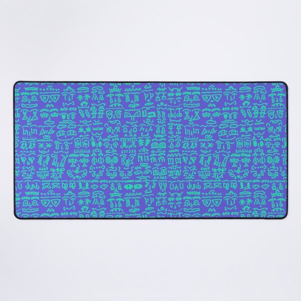 Item preview, Cyan Doodle Faces on Electric Blue designed and sold by felipemaldonadoart.