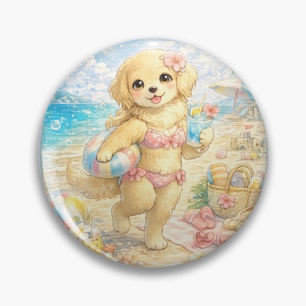 Item preview, Bikini Golden Retriever – Kawaii Summer Beach Dog Art designed and sold by Paws-nd-Prints.