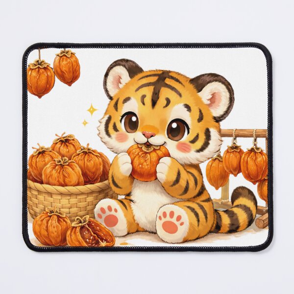Item preview, Cute Tiger Cub with Dried Persimmons – Cozy Kawaii Illustration designed and sold by happydog379.