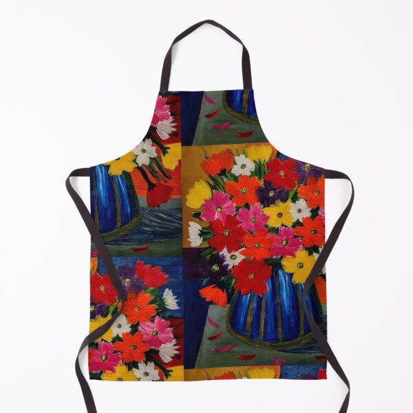 Artikelvorschau, Leuchtende Kosmeen und Wildblumen in blau gestreifter Vase – Acryl entworfen und verkauft von kkartwork.