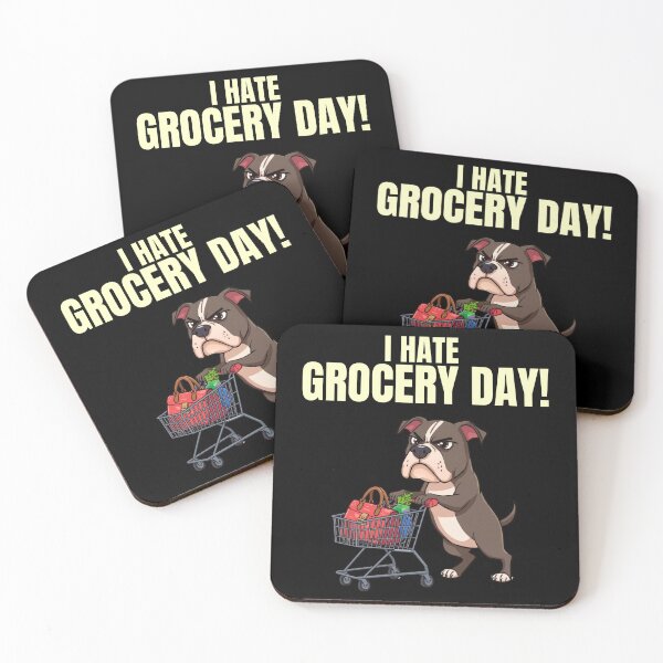 Item preview, Funny Pitbull Grocery Shopping Cartoon – I Hate Grocery Day Dog Humor designed and sold by Fredster1966.