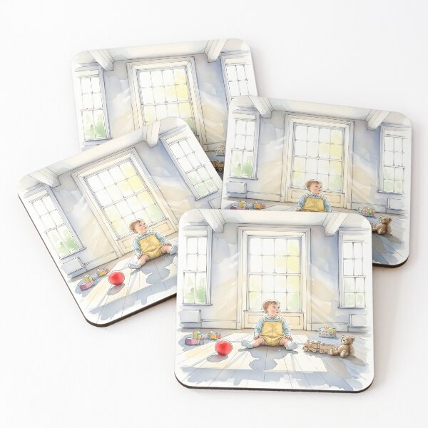Item preview, Sunny Daydream - Cute Watercolor Baby Boy in Nursery Room designed and sold by SamaStudios.