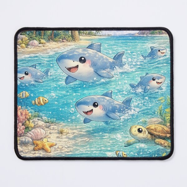 Item preview, Monkey Mia Happy Sharks – Kawaii Western Australia Ocean Scene designed and sold by Paws-nd-Prints.