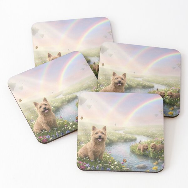 Item preview, Norwich Terriers in Rainbow Paradise Meadow designed and sold by PetMemorialArt.