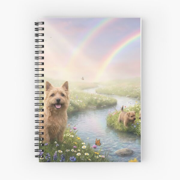 Item preview, Norwich Terriers in Rainbow Paradise Meadow designed and sold by PetMemorialArt.