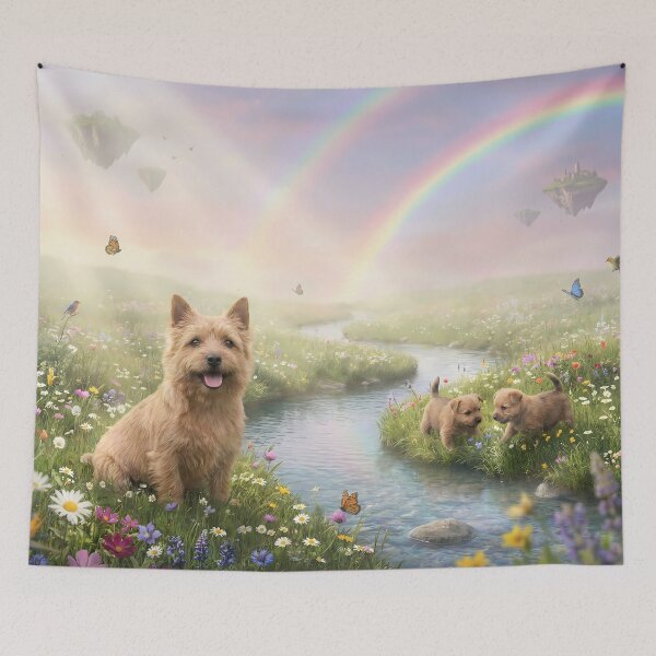 Item preview, Norwich Terriers in Rainbow Paradise Meadow designed and sold by PetMemorialArt.