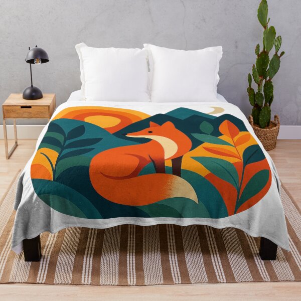 Item preview, Geometric Fox in Sunset Forest Scene designed and sold by chromatalove.
