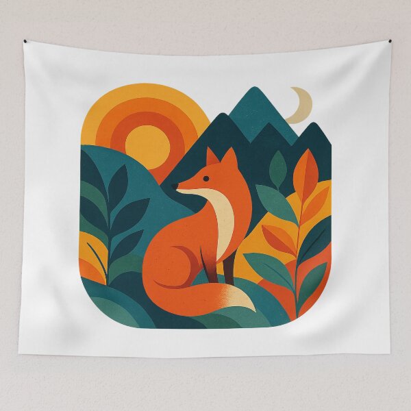 Item preview, Geometric Fox in Sunset Forest Scene designed and sold by chromatalove.