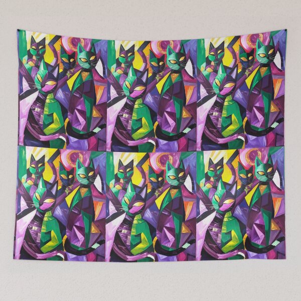 Item preview, Mardi Gras cubist cats designed and sold by Pinkgnomie.