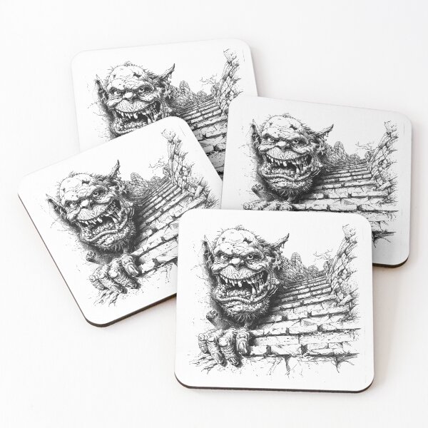 Item preview, Creepy Troll Monster on Crumbling Stone Stairs – Dark Fantasy Horror Art designed and sold by inkoutninja.
