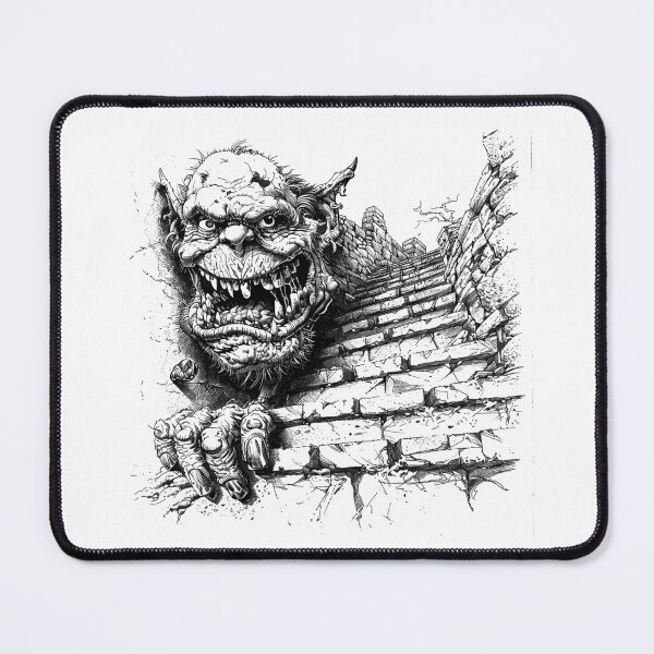 Item preview, Creepy Troll Monster on Crumbling Stone Stairs – Dark Fantasy Horror Art designed and sold by inkoutninja.
