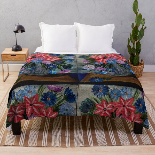 Artikelvorschau, Metallic Bloom: Rotes und blaues Blumenstillleben entworfen und verkauft von kkartwork.