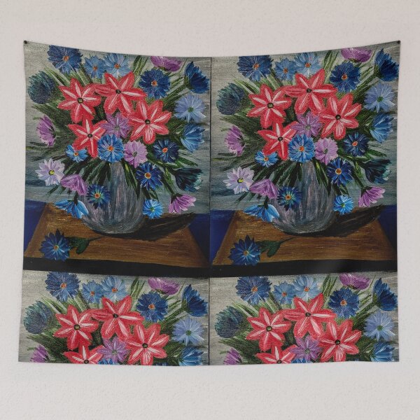Artikelvorschau, Metallic Bloom: Rotes und blaues Blumenstillleben entworfen und verkauft von kkartwork.