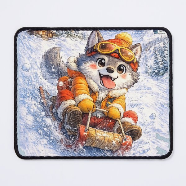 Item preview, Kicking Horse Sleigh-Riding Wolf – Kawaii Winter Adventure ?❄️ designed and sold by Paws-nd-Prints.