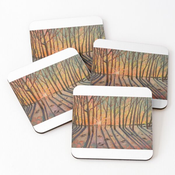 Item preview, Forest sun snowscape acrylic painting  designed and sold by HibiscusHeron.