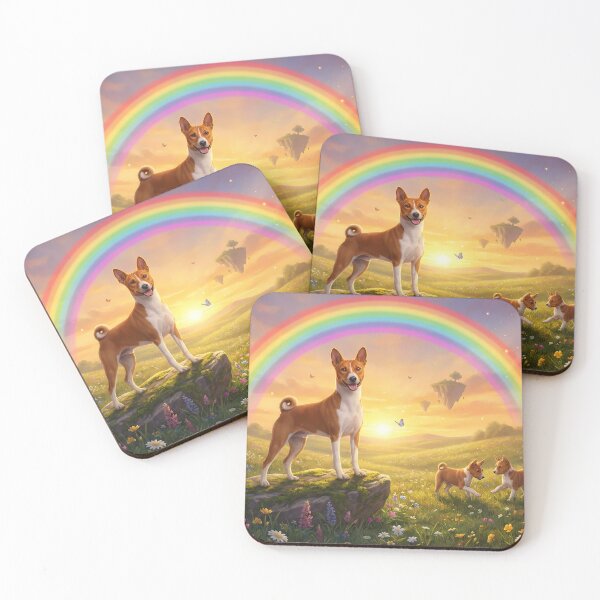 Item preview, Basenji Family in Sunset Rainbow Paradise designed and sold by PetMemorialArt.