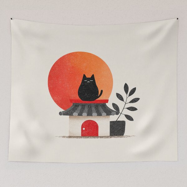 Item preview, Japanese Black Cat Rooftop Sun designed and sold by bubblegoth.